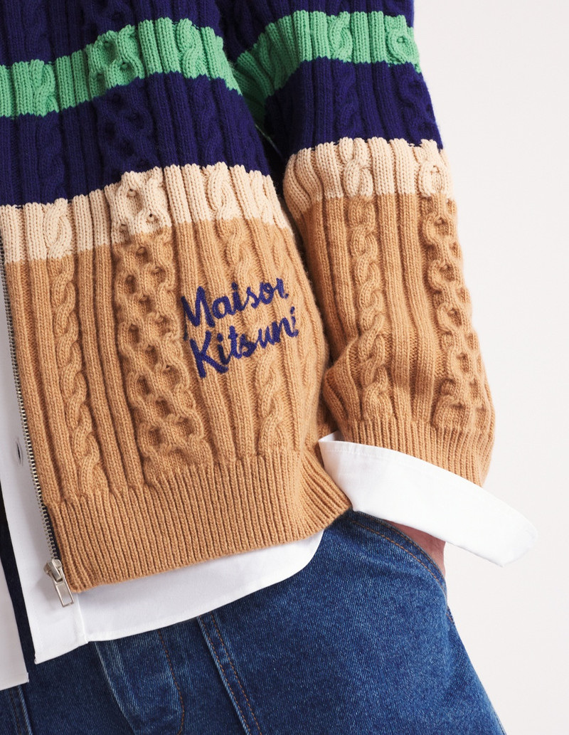 STRIPED CABLE ZIPPED CARDIGAN 4