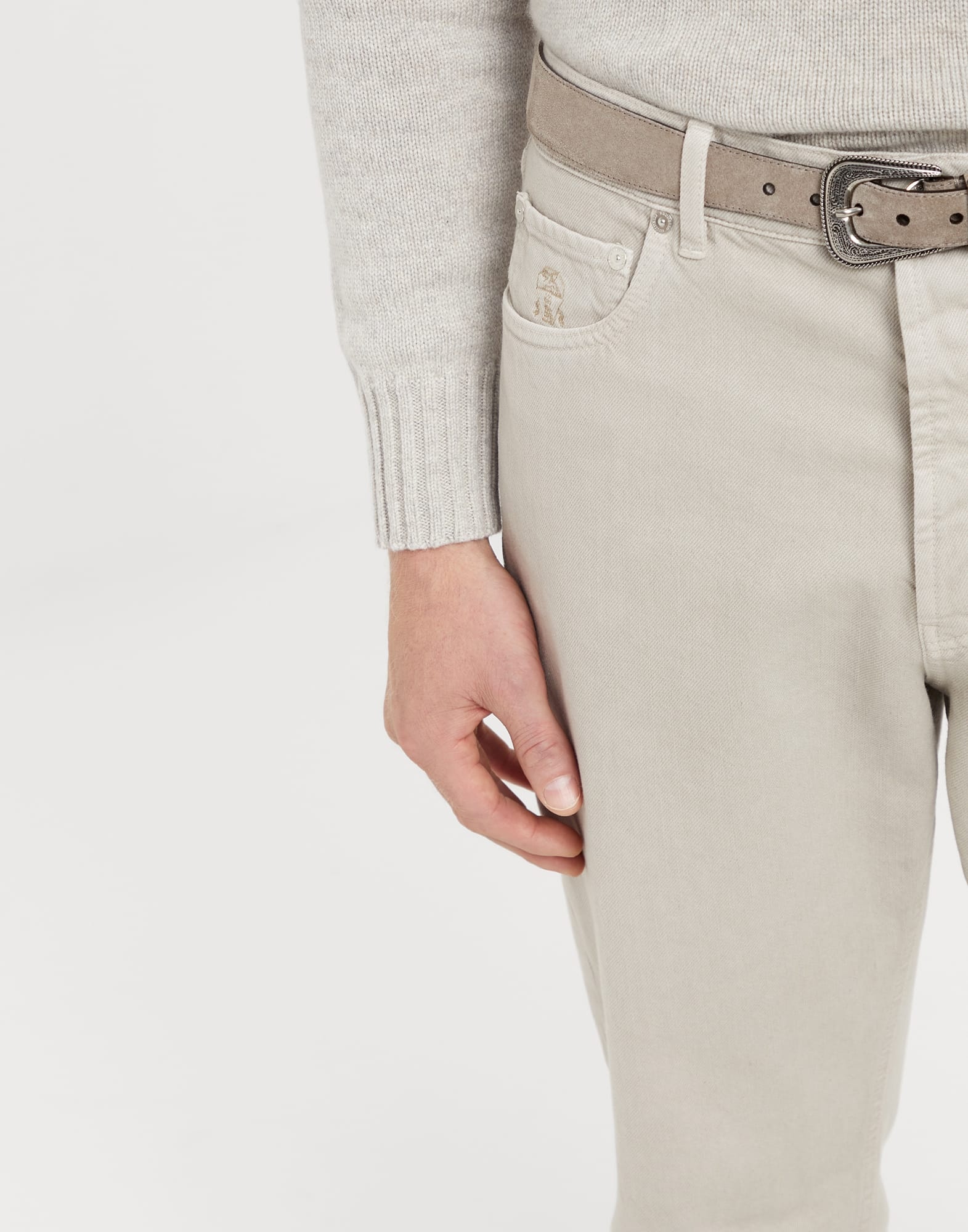 Garment-dyed iconic fit five-pocket trousers in slubbed denim - 3