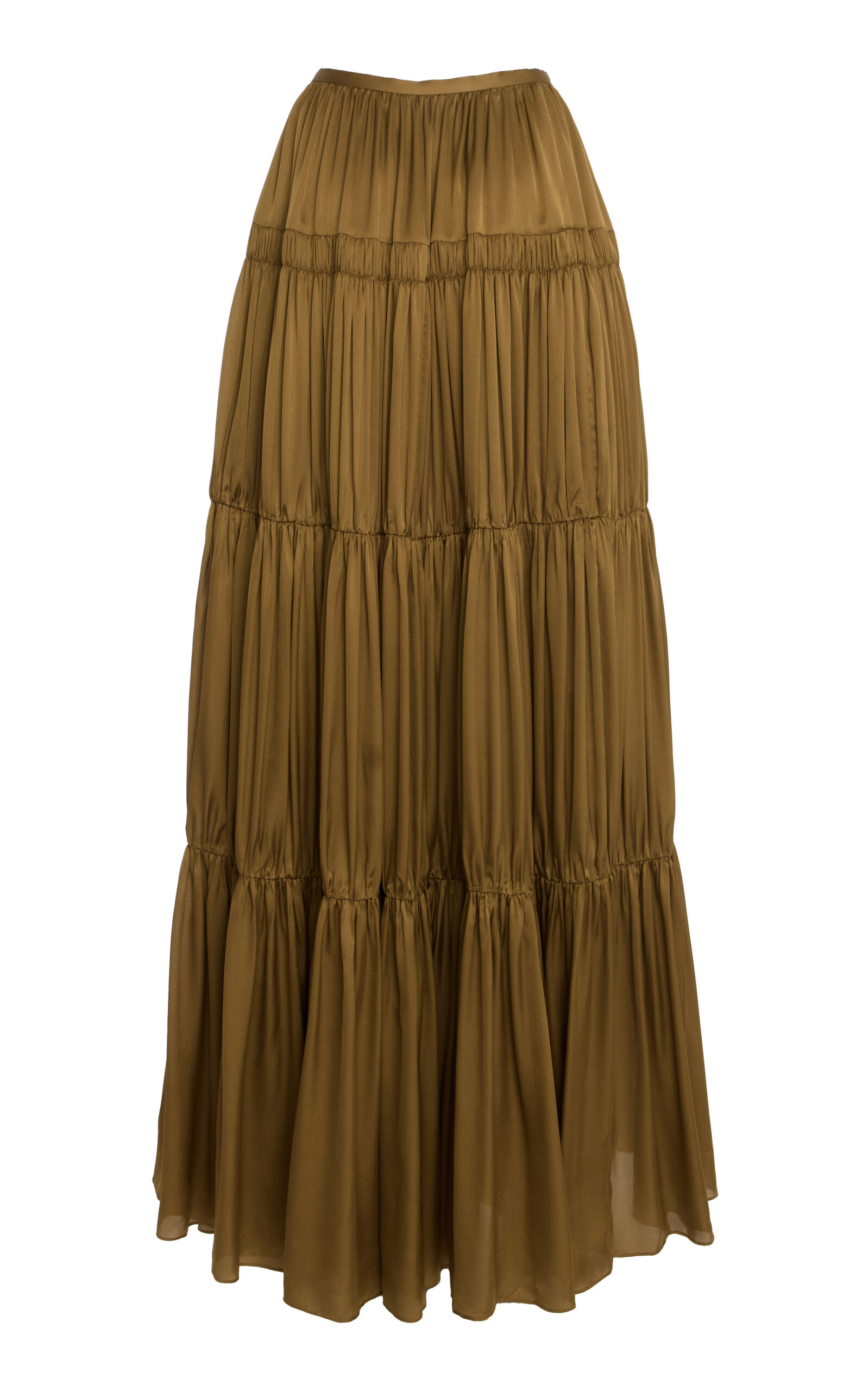 Gaelle Layered Silk Maxi Skirt olive - 3