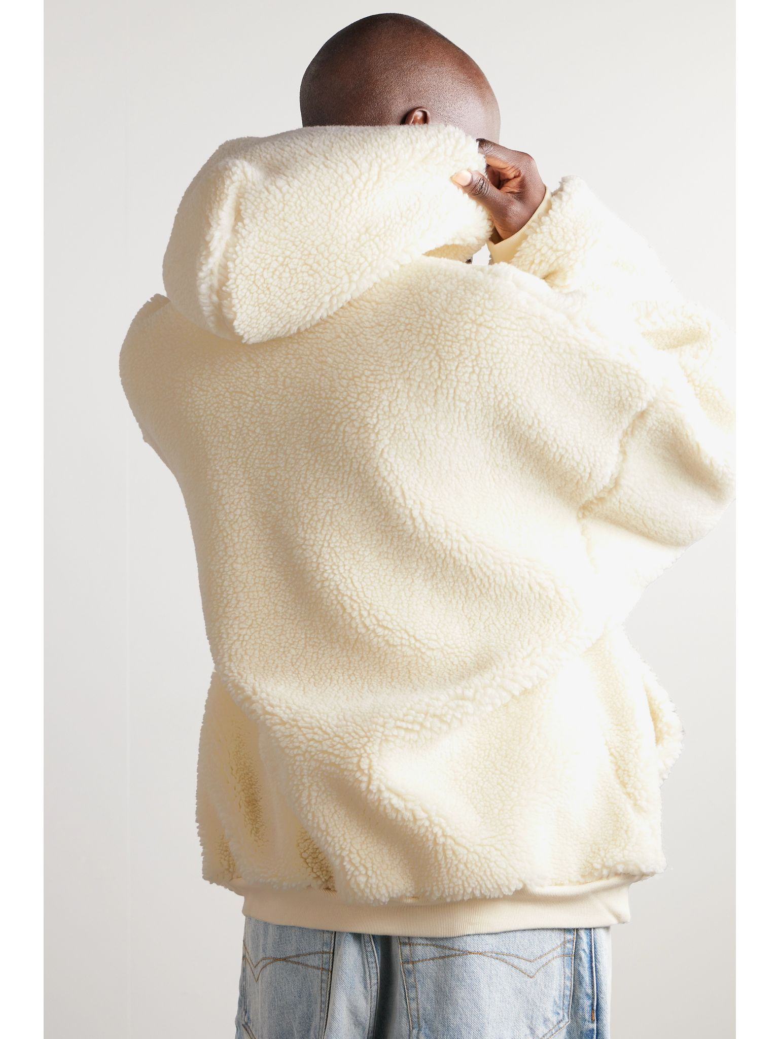 Oversized hooded faux shearling jacket Ivory - 4