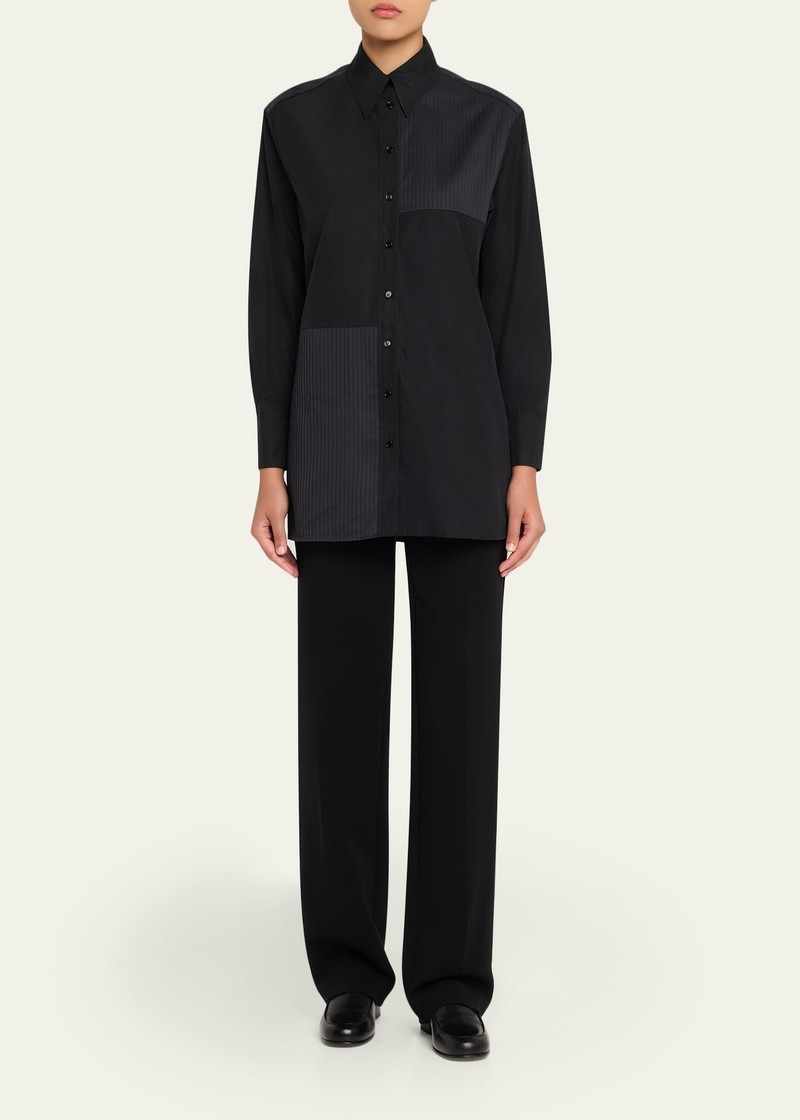 AKRIS Stitched Pleats Inset Cotton Poplin Oversized Shirt outlook
