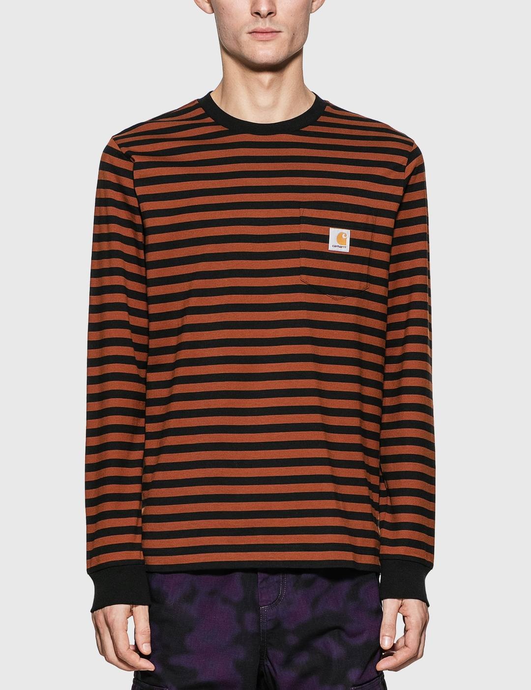 Long Sleeve Parker Stripe Pocket T-Shirt - 1