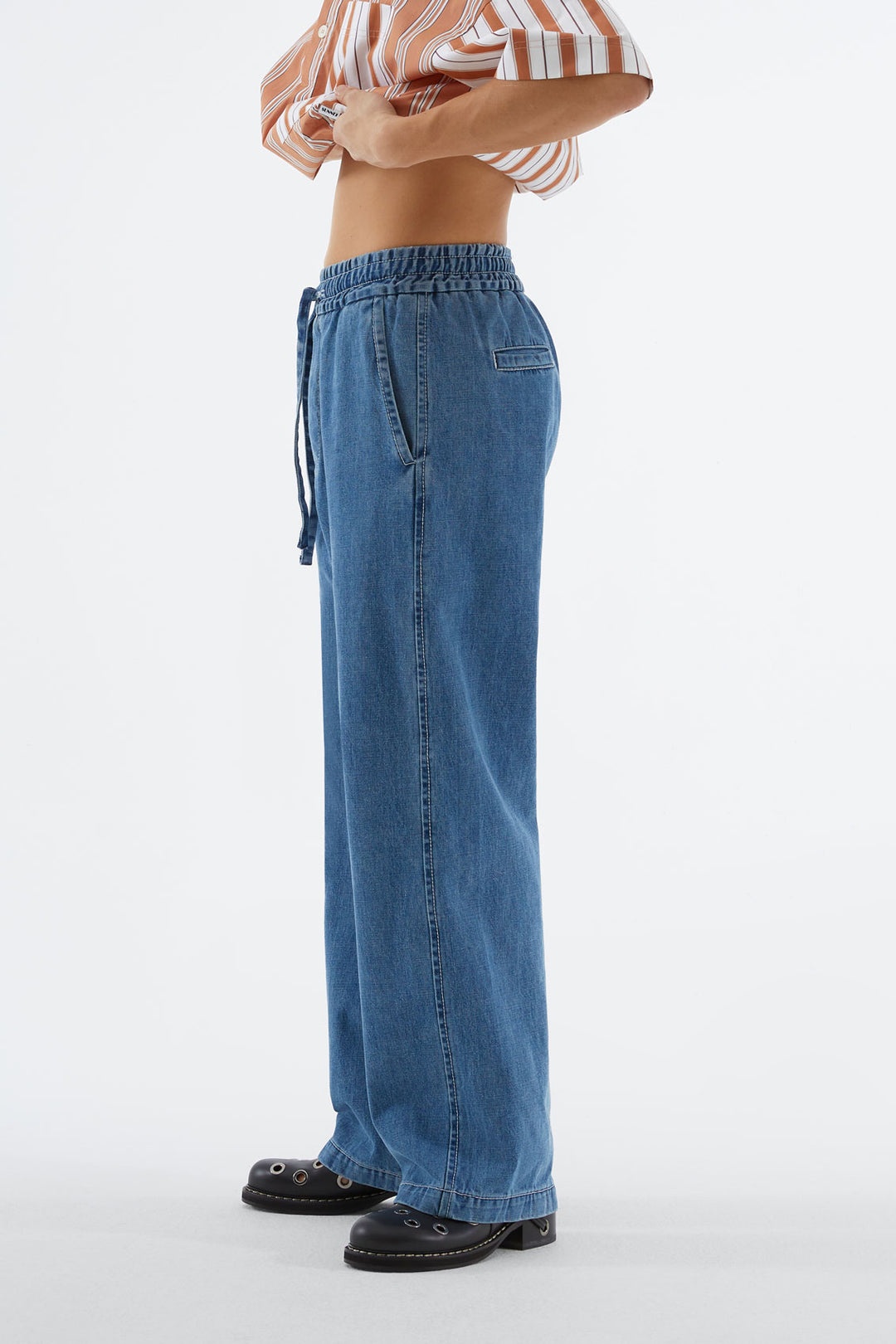 ELASTIC WASHED DENIM PANTS - 3