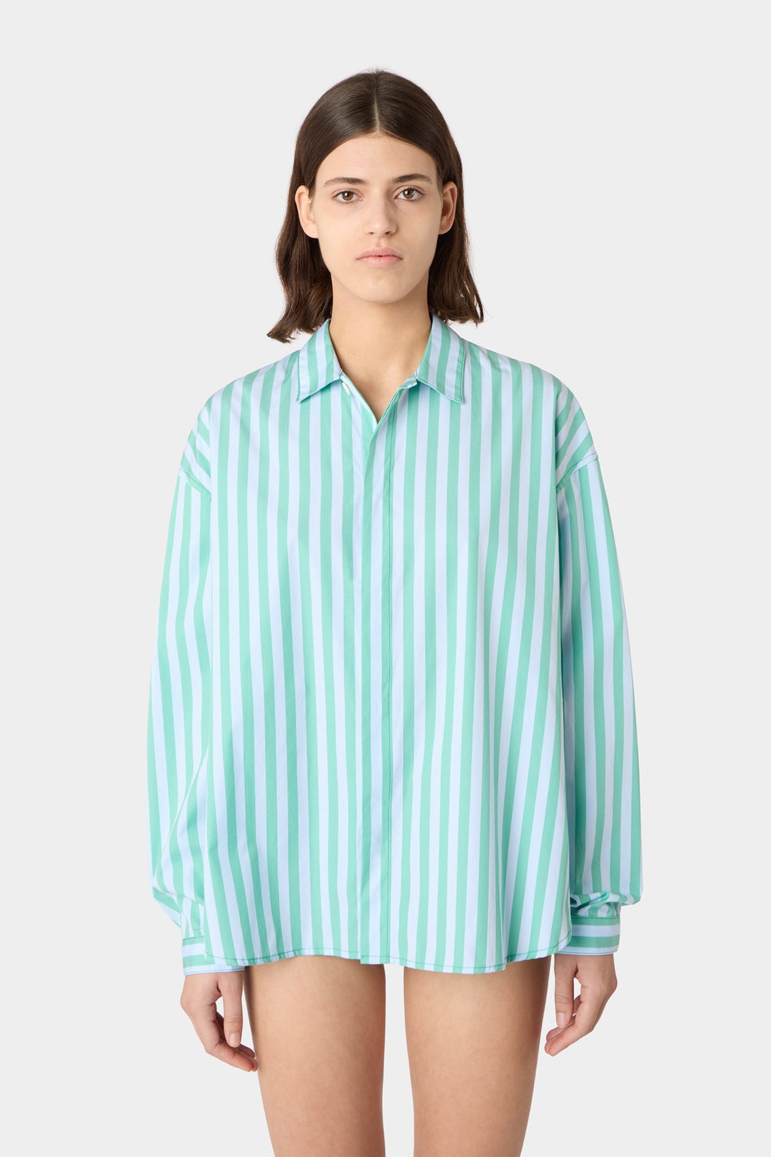 OVER SHIRT / green & azure stripes - 1