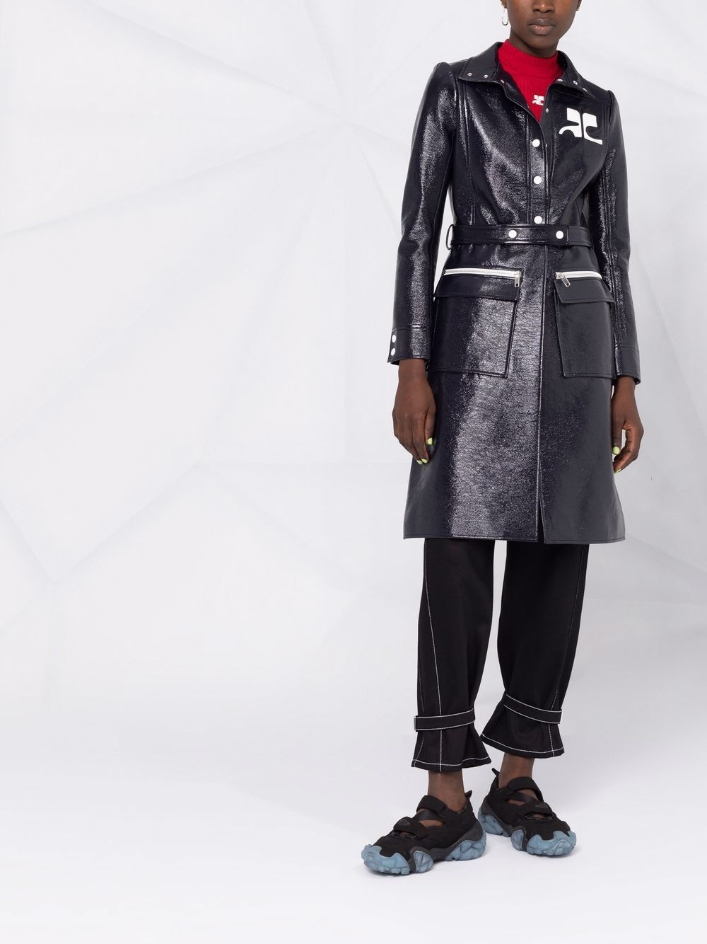 logo-appliqué vinyl trench coat - 2