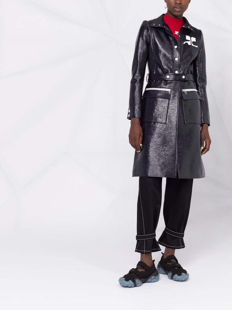 courrèges logo-appliqué vinyl trench coat outlook