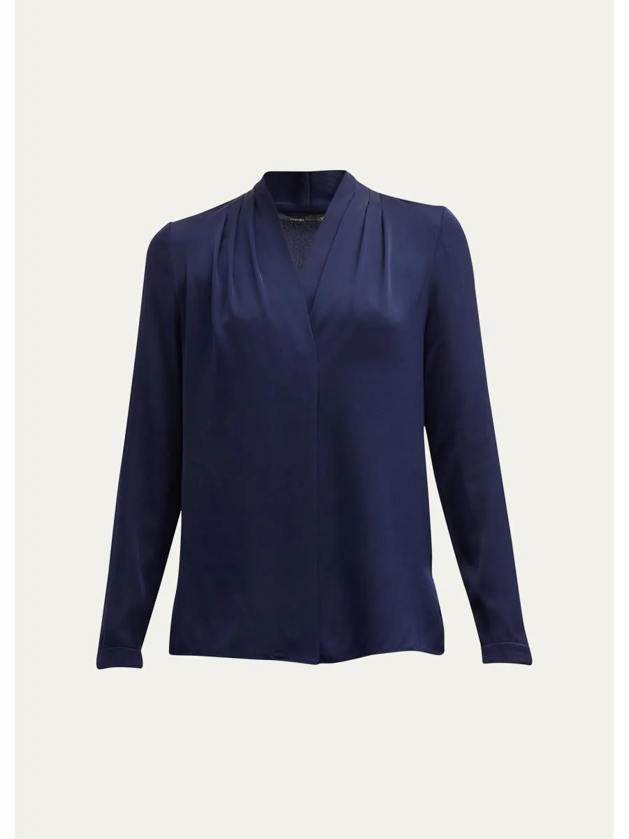 Nellie Pleated V-Neck Long-Sleeve Blouse - 1
