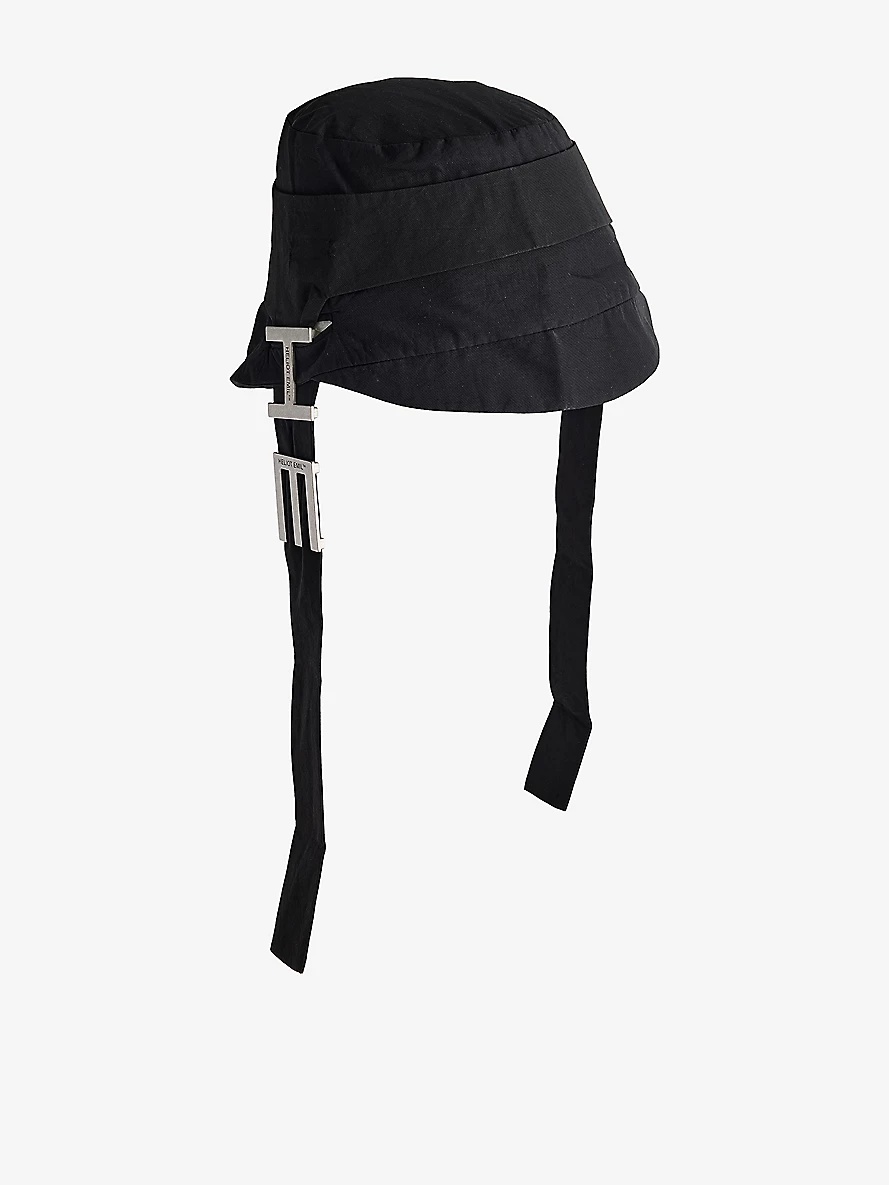 Brand-Plaque Drawstring Woven Bucket Hat - 1
