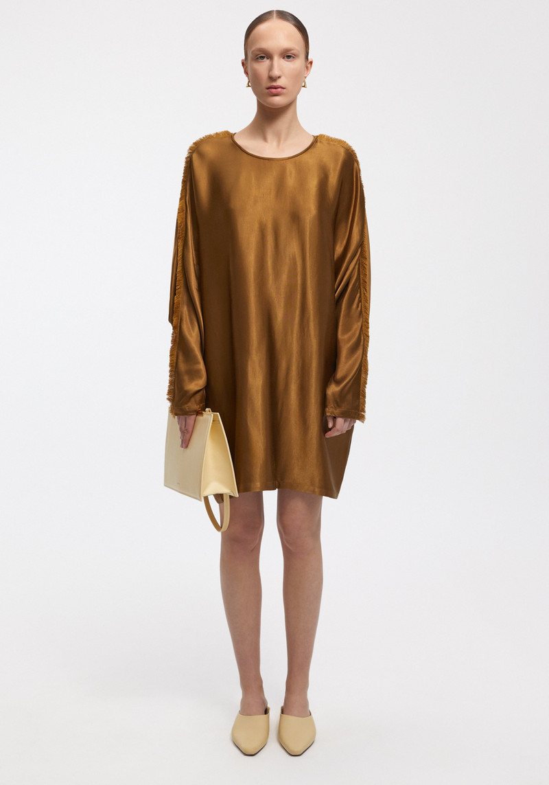 DITTI Satin long-sleeved dress with frayed seam 5
