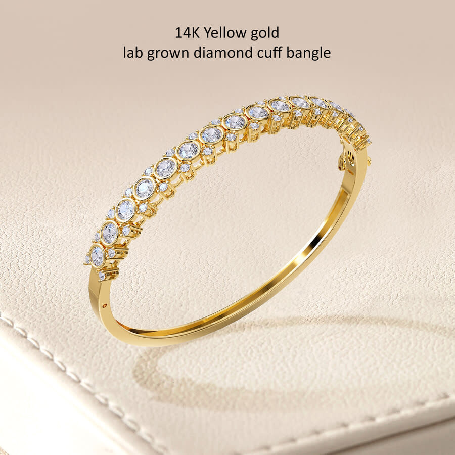 Diamond2Deal - Diamond2Deal 14k Yellow Gold 3.5 Carat Round Lab Grown Diamond Bangle Bracelet 7" VVS-VS, E-F - 2