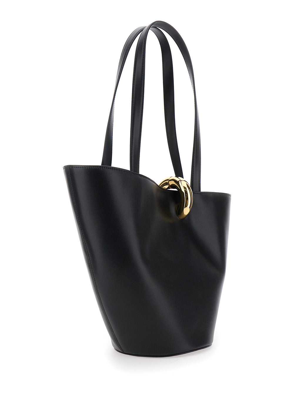 Jacquemus Women 'Le Bambola Moyen' Black Shoulder Bag With Front Metal Ring Closure And Embossed Log - 3