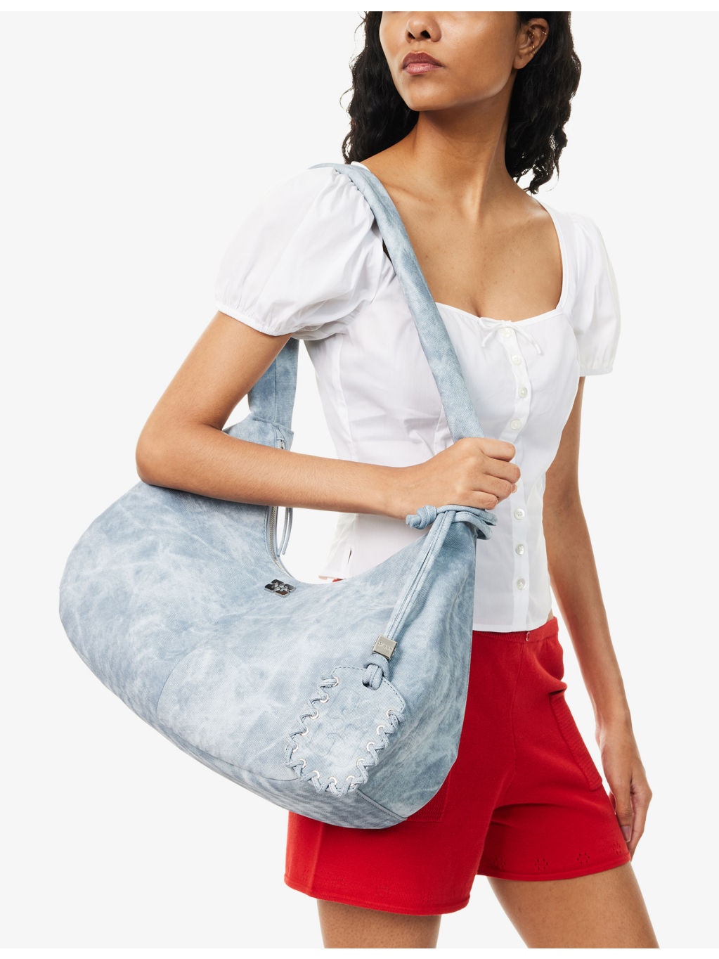 Bleached Medium Hobo Cotton Shoulder Bag - 2