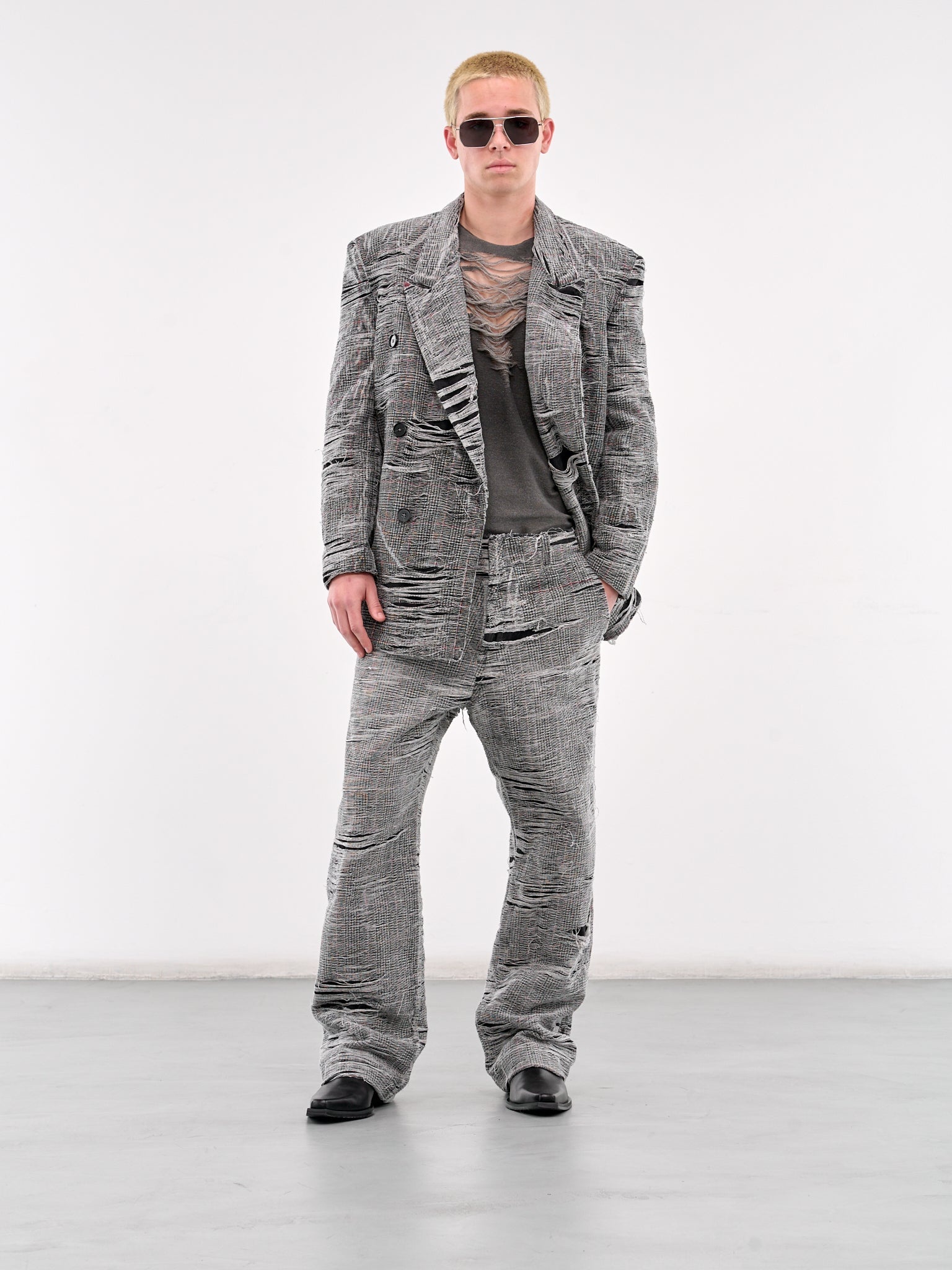 Distressed Plaid Trousers - 6