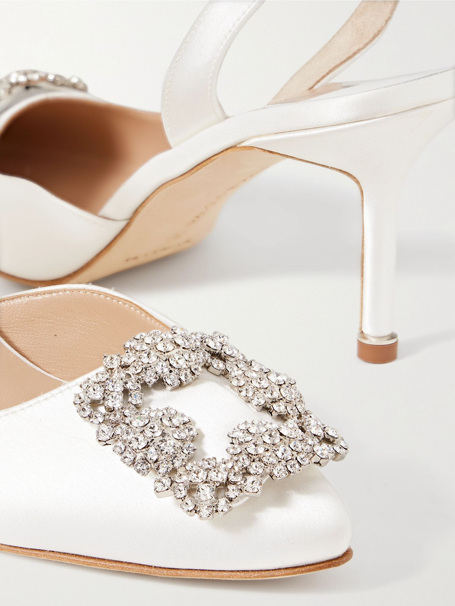 Hangisli 70 crystal-embellished satin slingback pumps White - 4