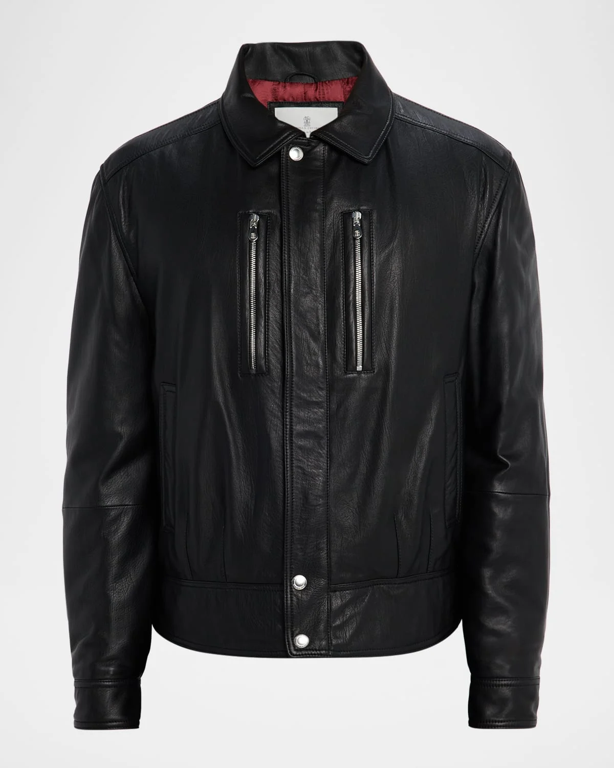 Men's Leather Full-Zip Bomber Jacket with Chest Zips - 1