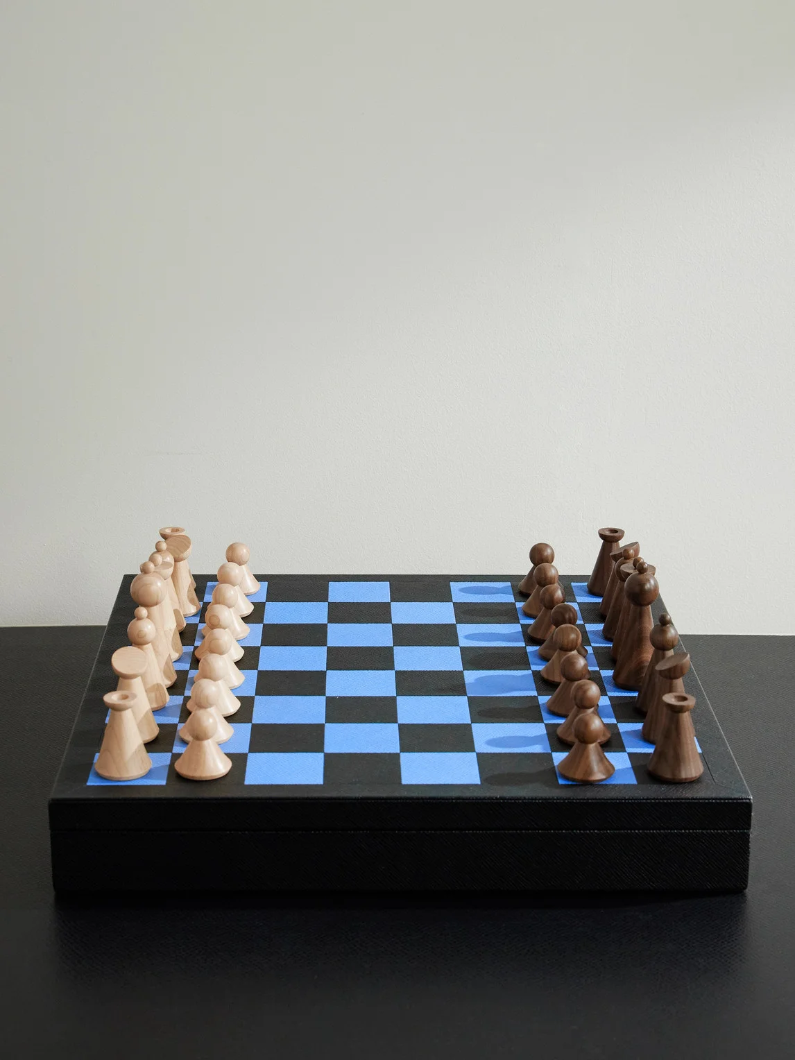 Panama Cross-Grain Leather and Wood Chess Set - 1