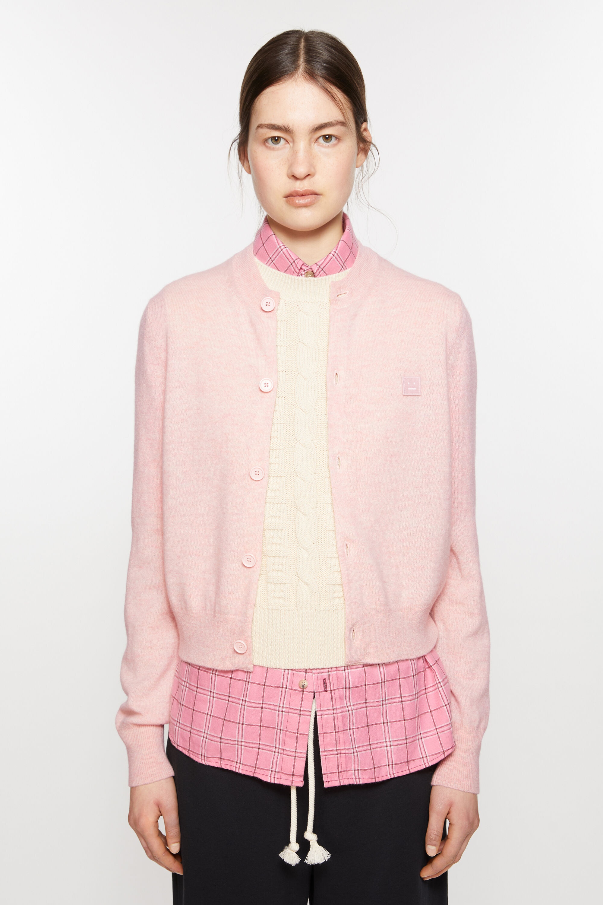 Crew neck cardigan - Faded pink melange - 2