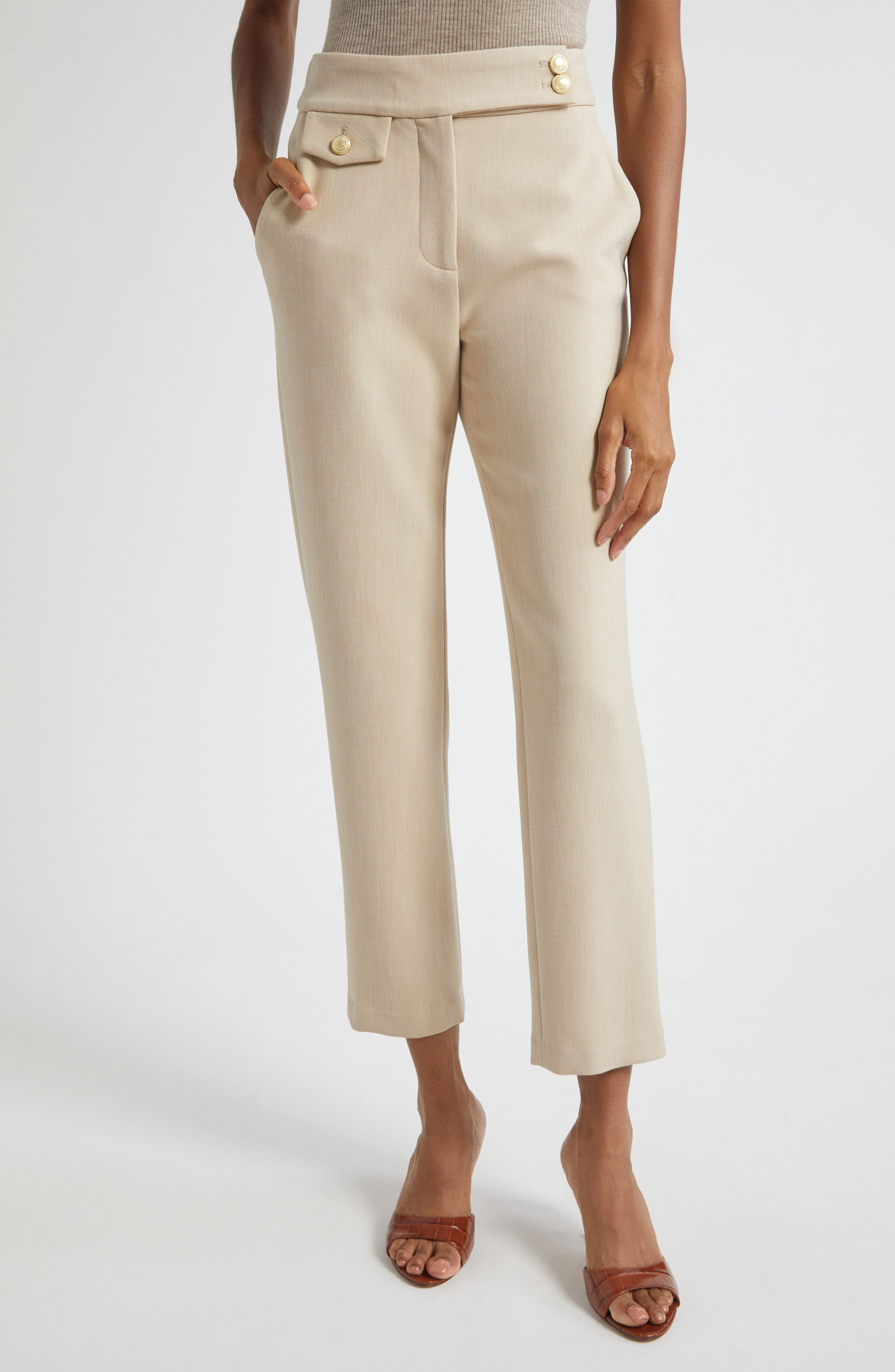 Veronica Beard Renzo Crop Trousers in Heathered Sand at Nordstrom - 1