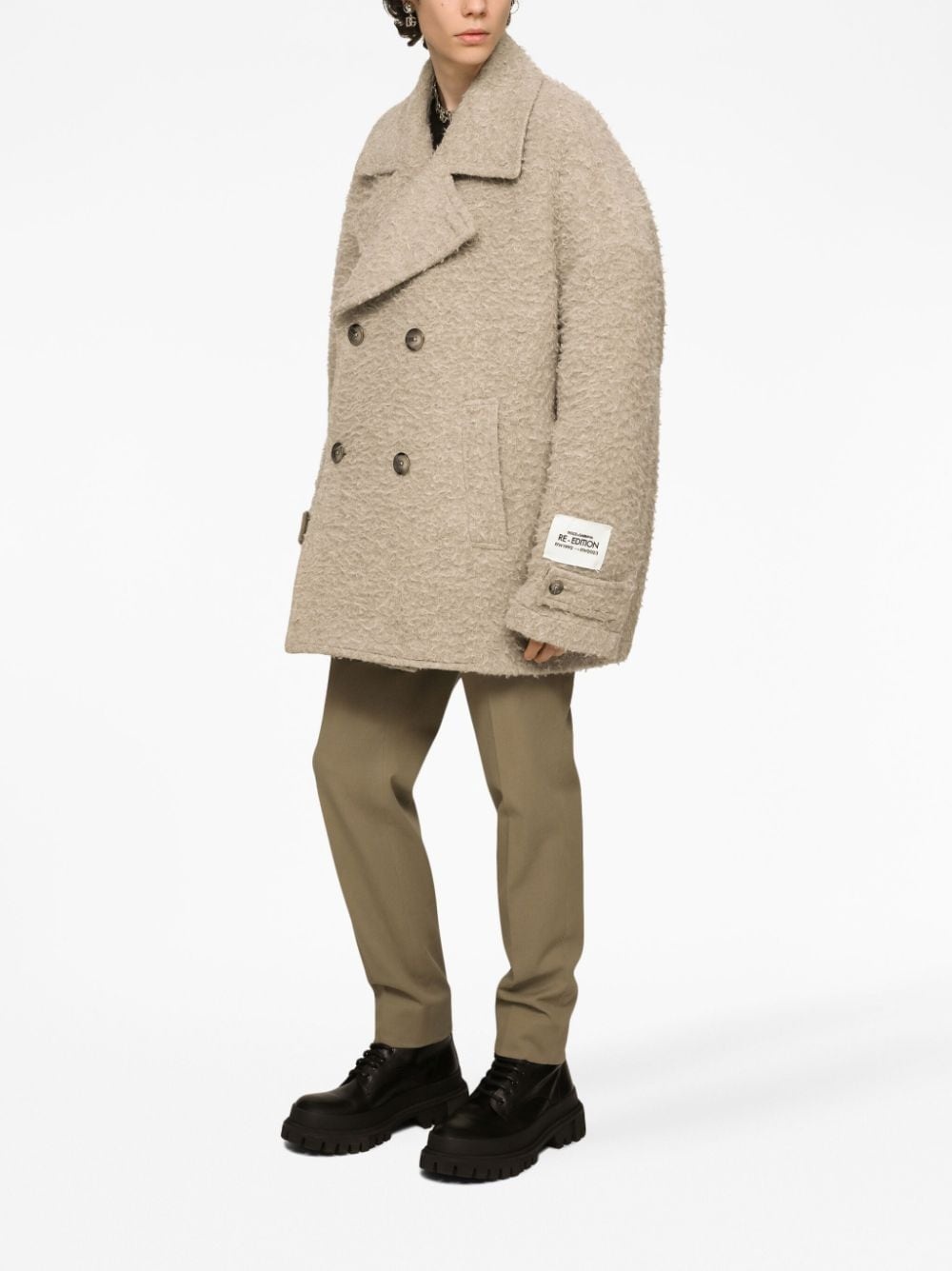 double-breasted brushed peacoat - 2