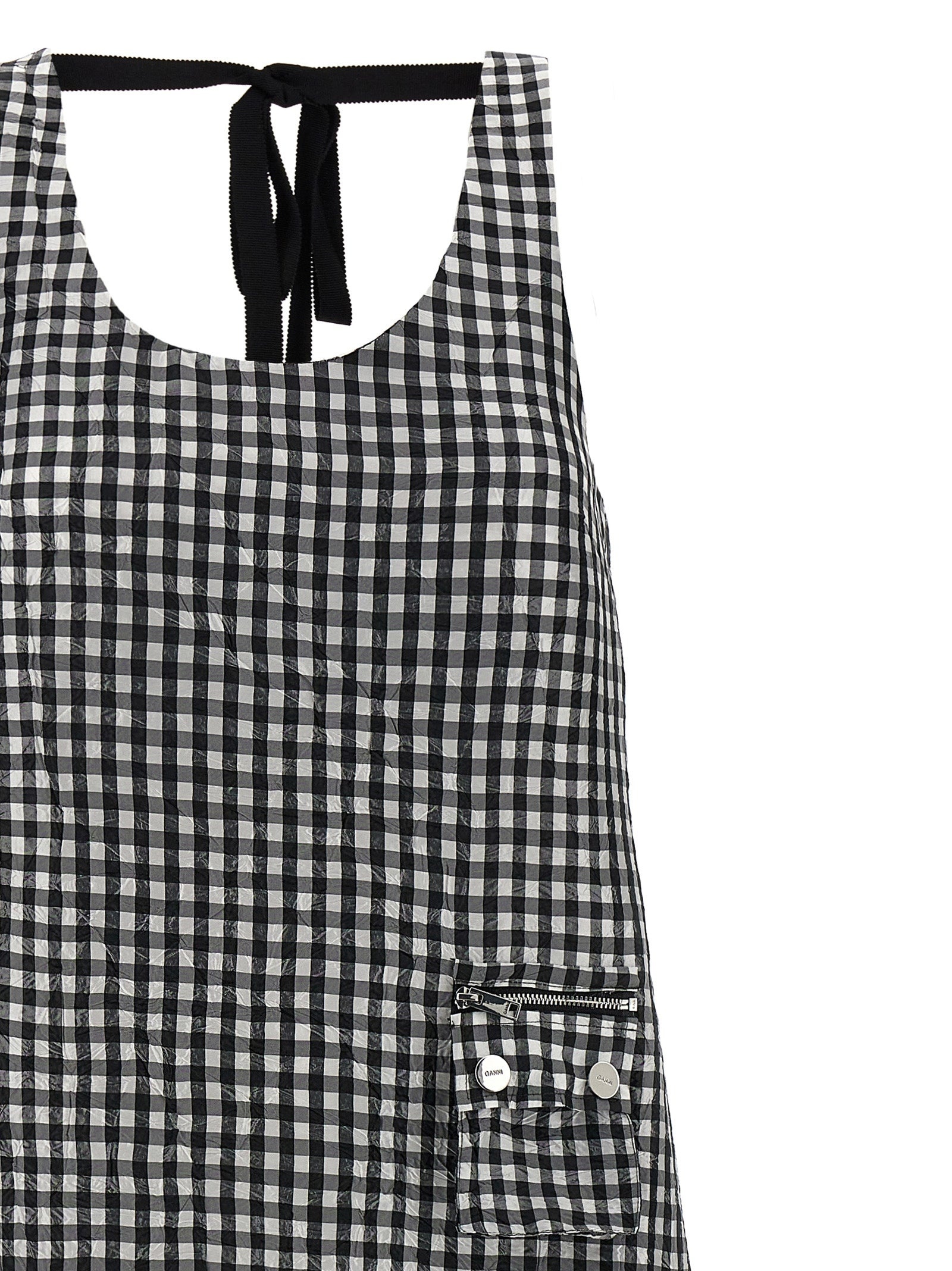 Crinkled Check Long Dresses Black - 3