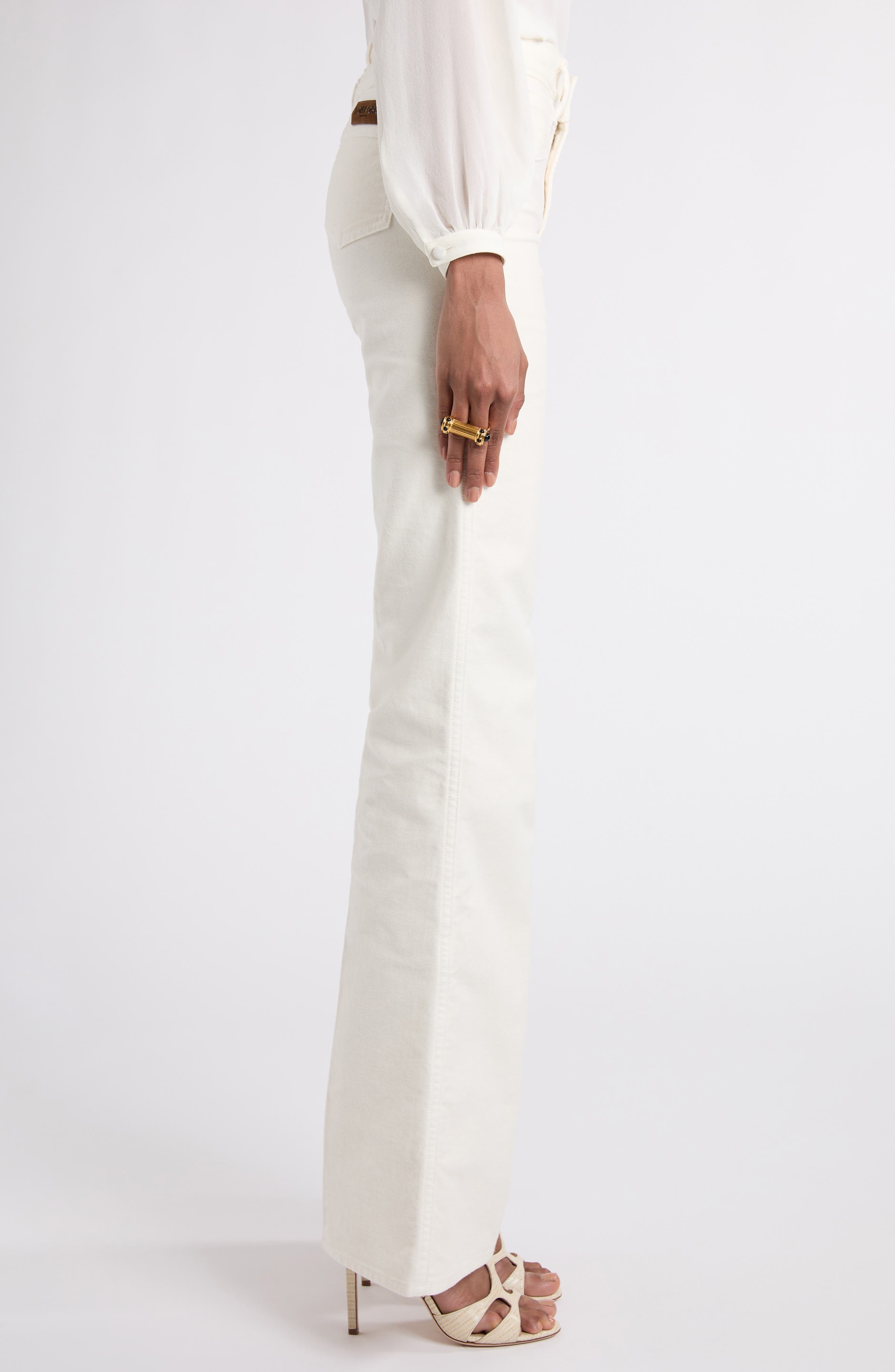 TOM FORD Moleskin Denim Flare Leg Pants in Off White at Nordstrom - 4