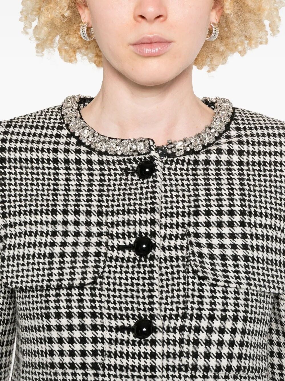 Houndstooth Crystal Trim Jacket - 4