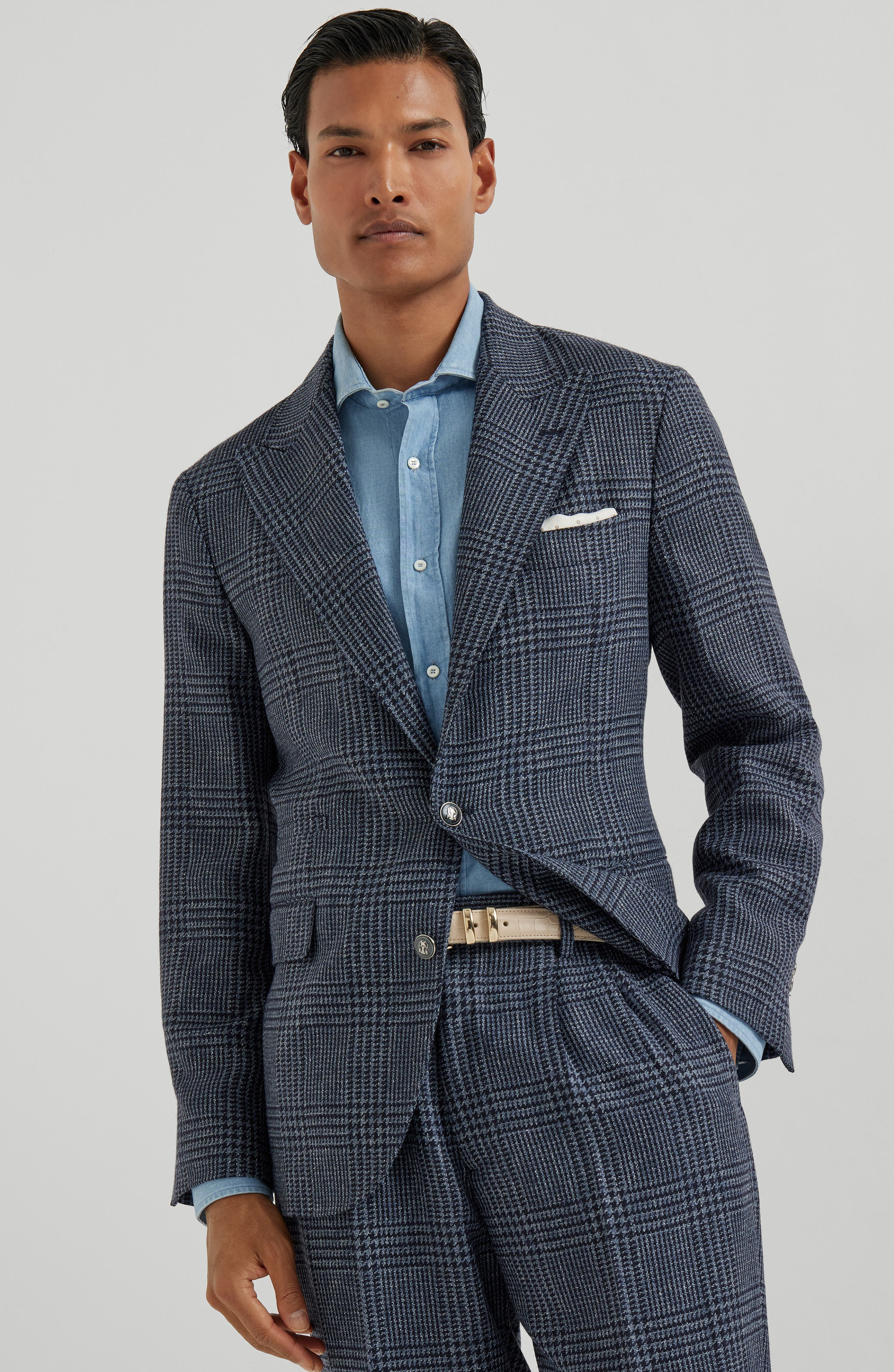 Brunello Cucinelli Prince of Wales deconstructed blazer in Denim at Nordstrom - 2