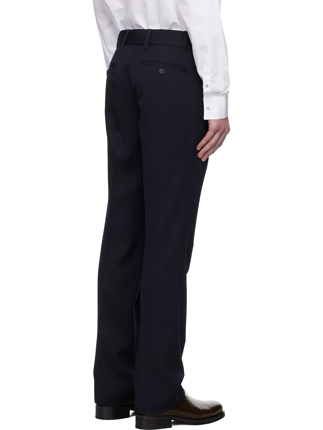 Navy Slim Straight Trousers - 3