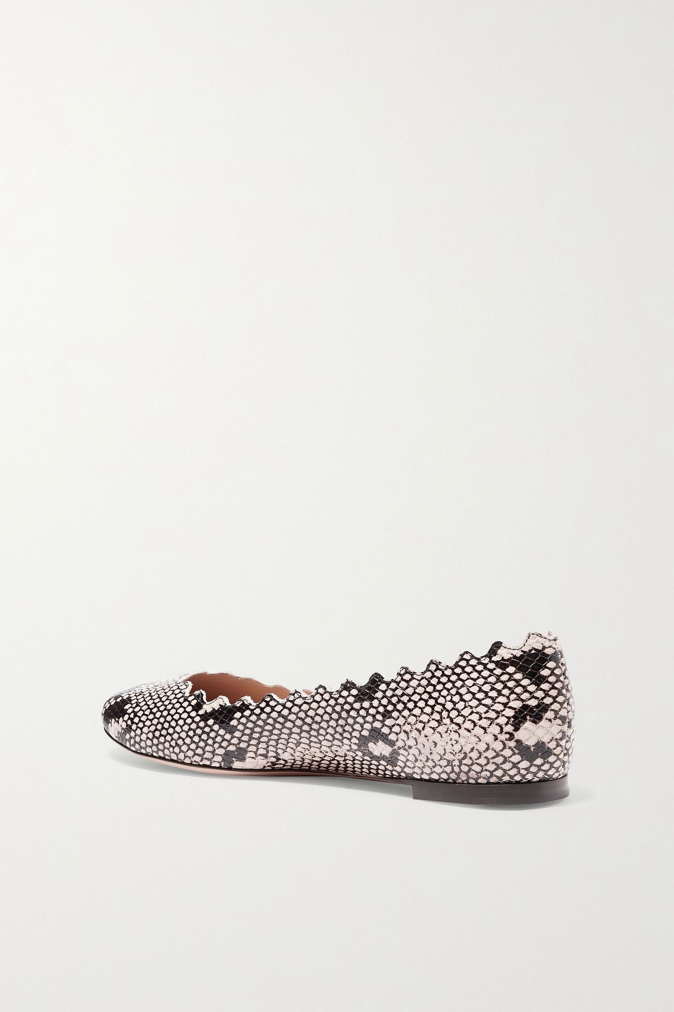 Lauren scalloped snake-effect leather ballet flats - 4