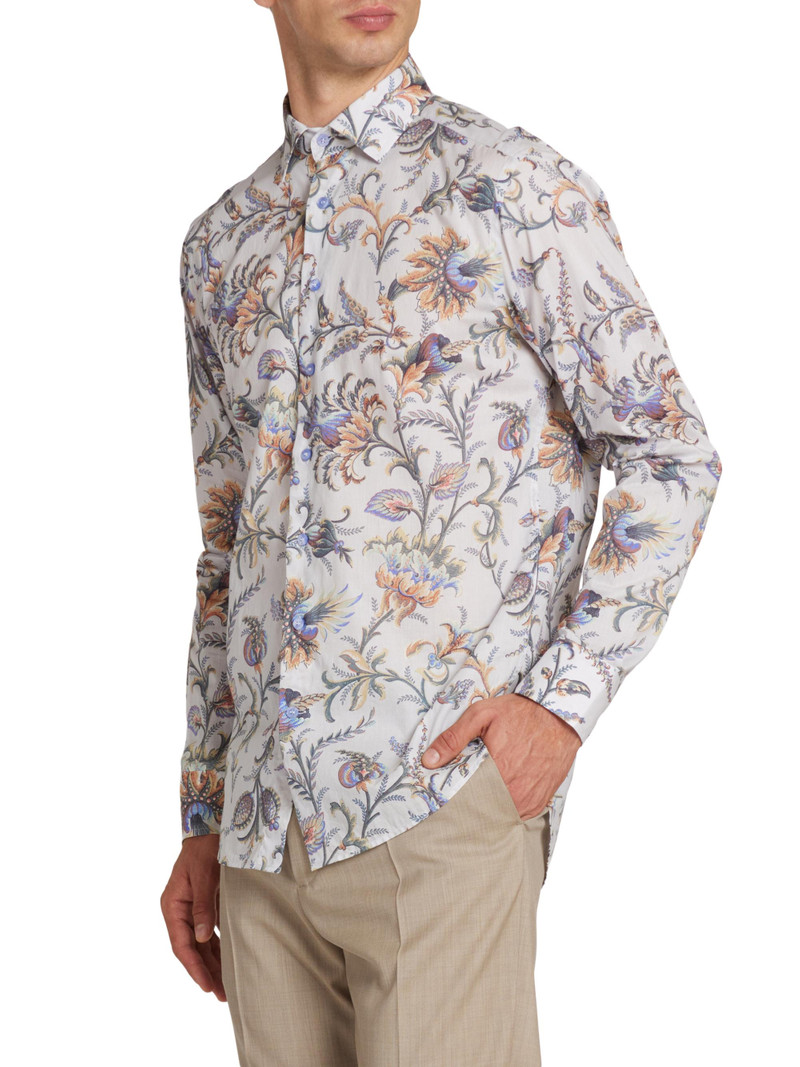 Men's Foliage-Print Cotton Button-Front Shirt - Printed Azure Base 4