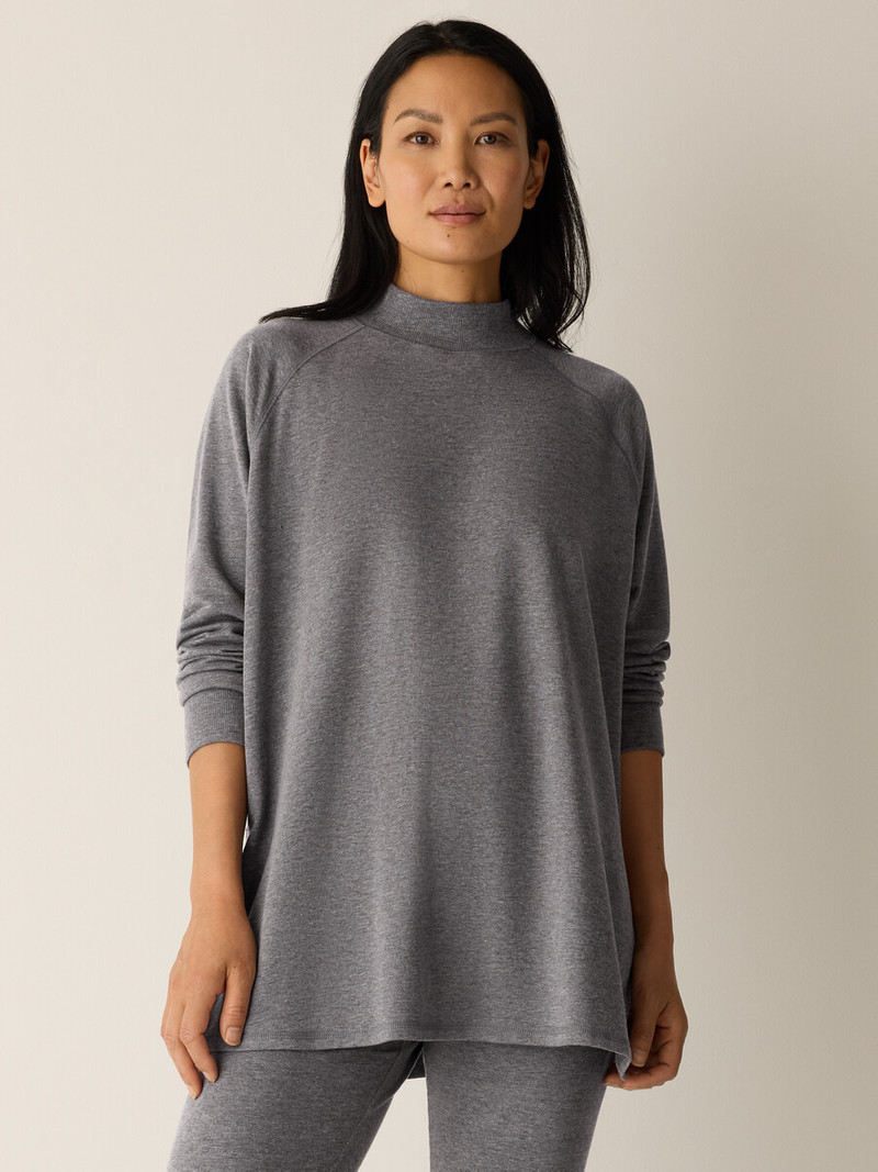 EILEEN FISHER Cozy Brushed Terry Mock Neck Long Top outlook