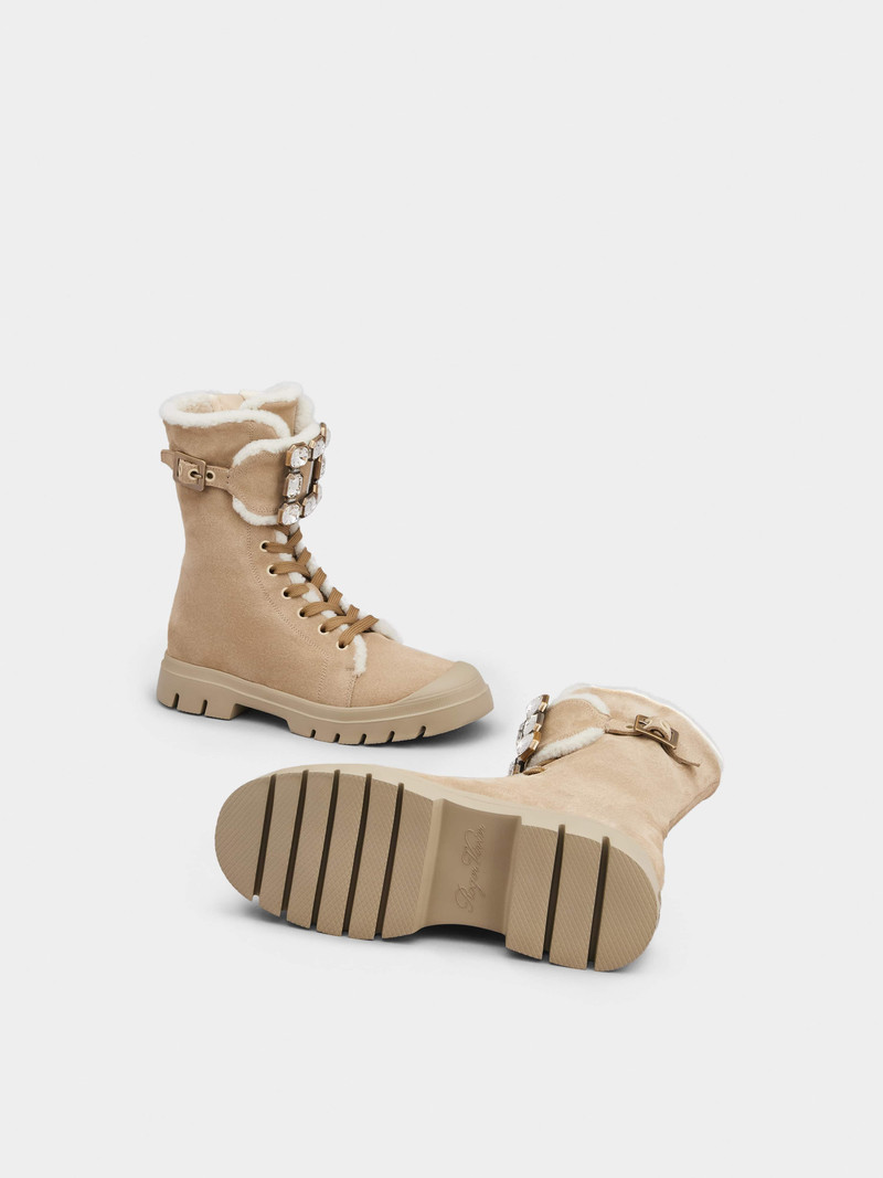 Walky Viv' Lace Up Shearling Strass Buckle Booties in Suede 6