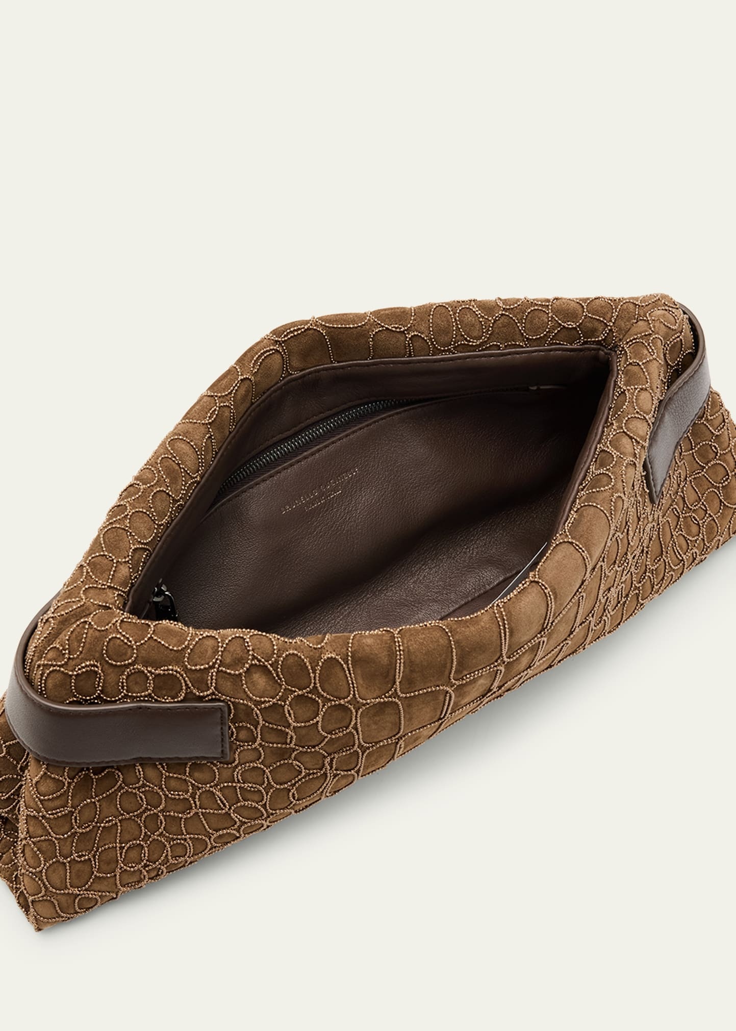 Essense Bead-Embroidered Suede Clutch Bag - 4