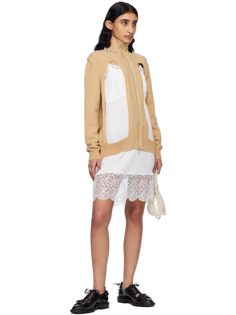 Simone Rocha Beige Embellished Window Zip-Up Cardigan outlook