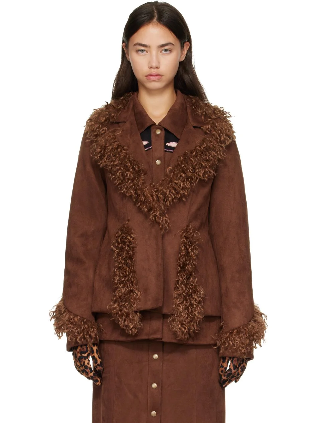 Brown Faux-Suede Jacket - 1