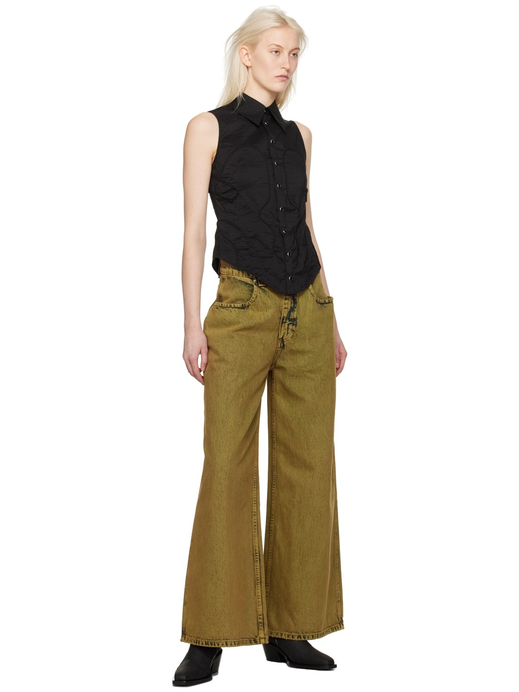 Khaki Ultra Wide Leg Jeans - 4