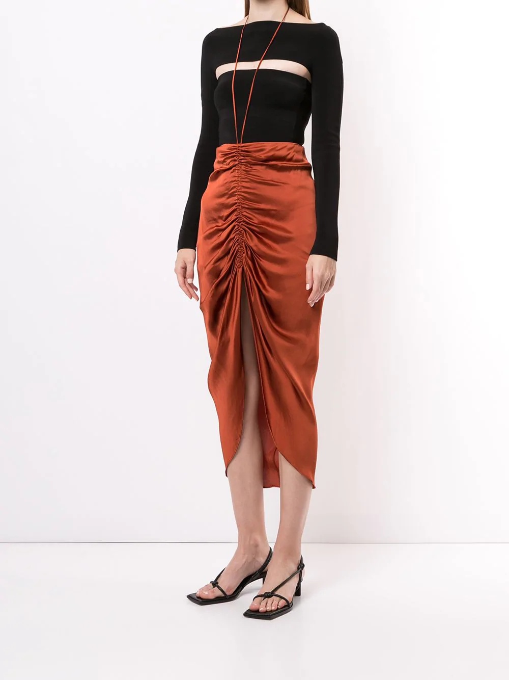 gathered tie midi skirt - 3