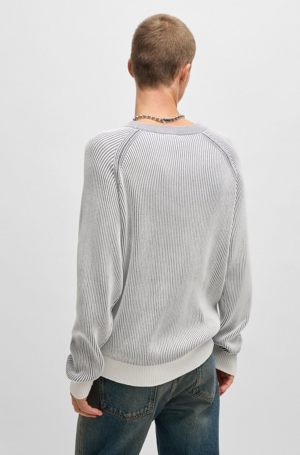 COTTON SWEATER WITH TWO-TONE RIBBING - 5
