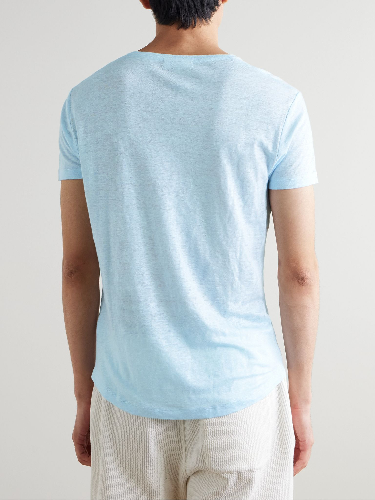 OB-T Slim-Fit Linen-Jersey T-Shirt Blue - 3