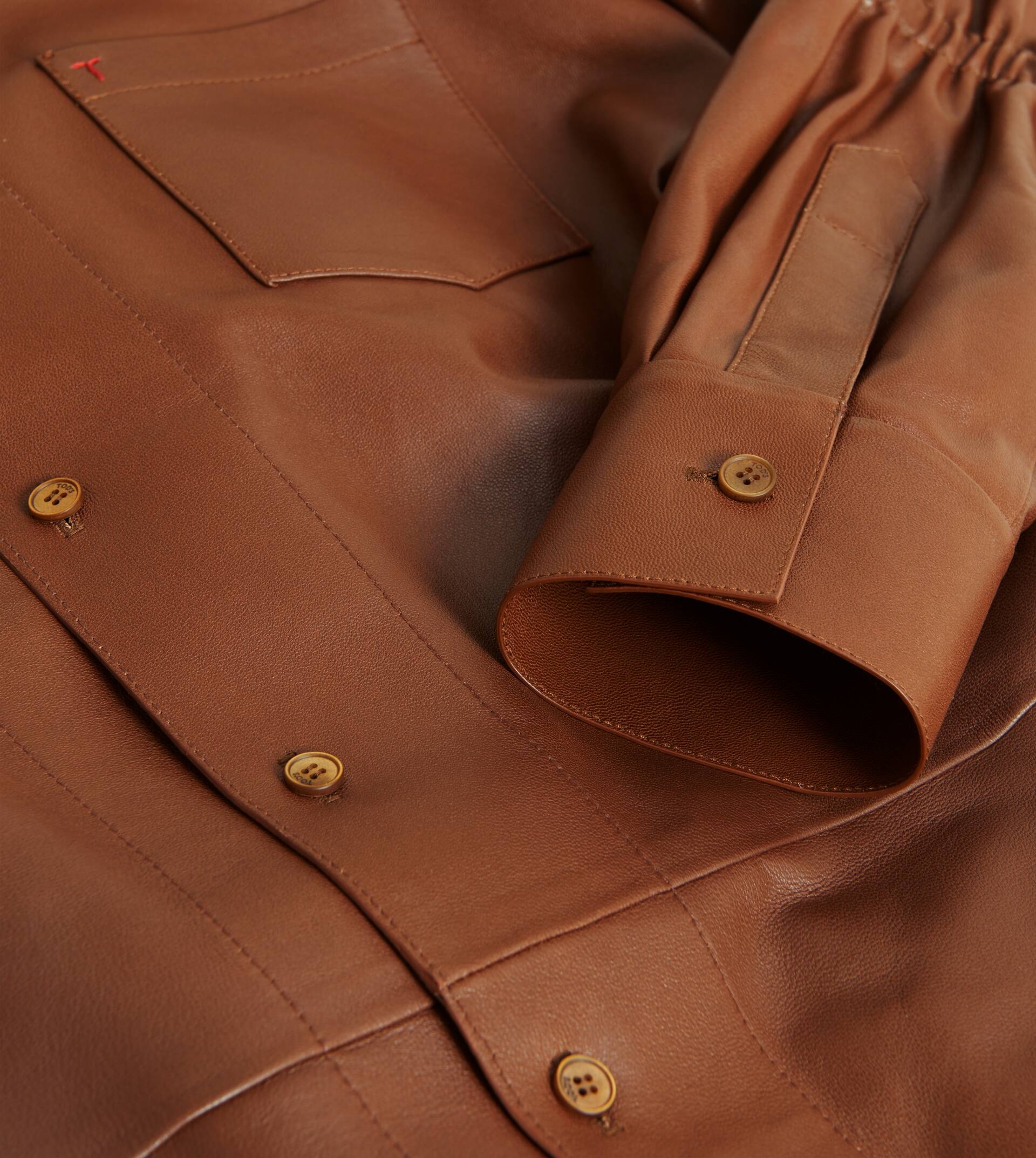 LEATHER SHIRT DRESS - BROWN - 3