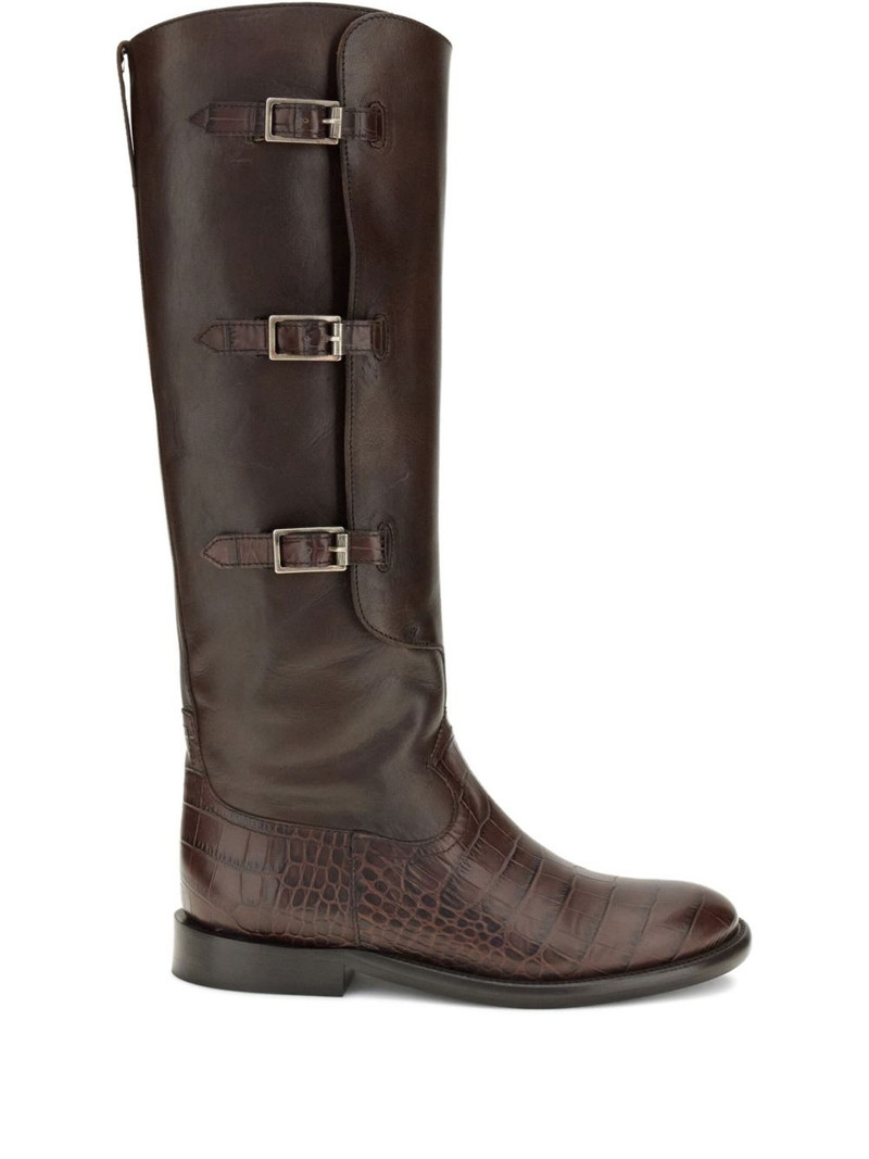 Montana crocodile-embossed buckle boots 1