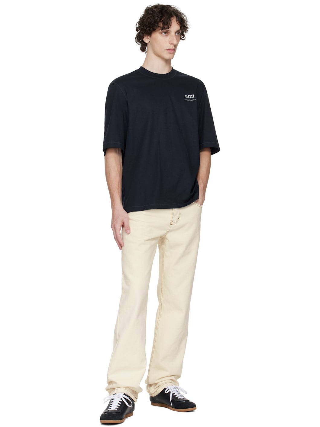 Beige Cotton Classic Fit Jeans - 4