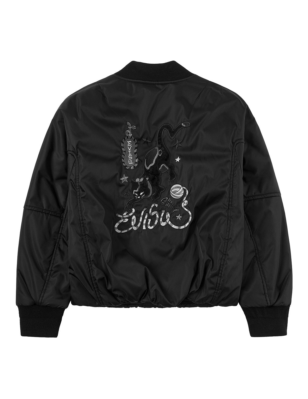 Fuzzy Cat Appliqué and Logo Embroidery Drop-Shoulder Bomber Jacket - 15