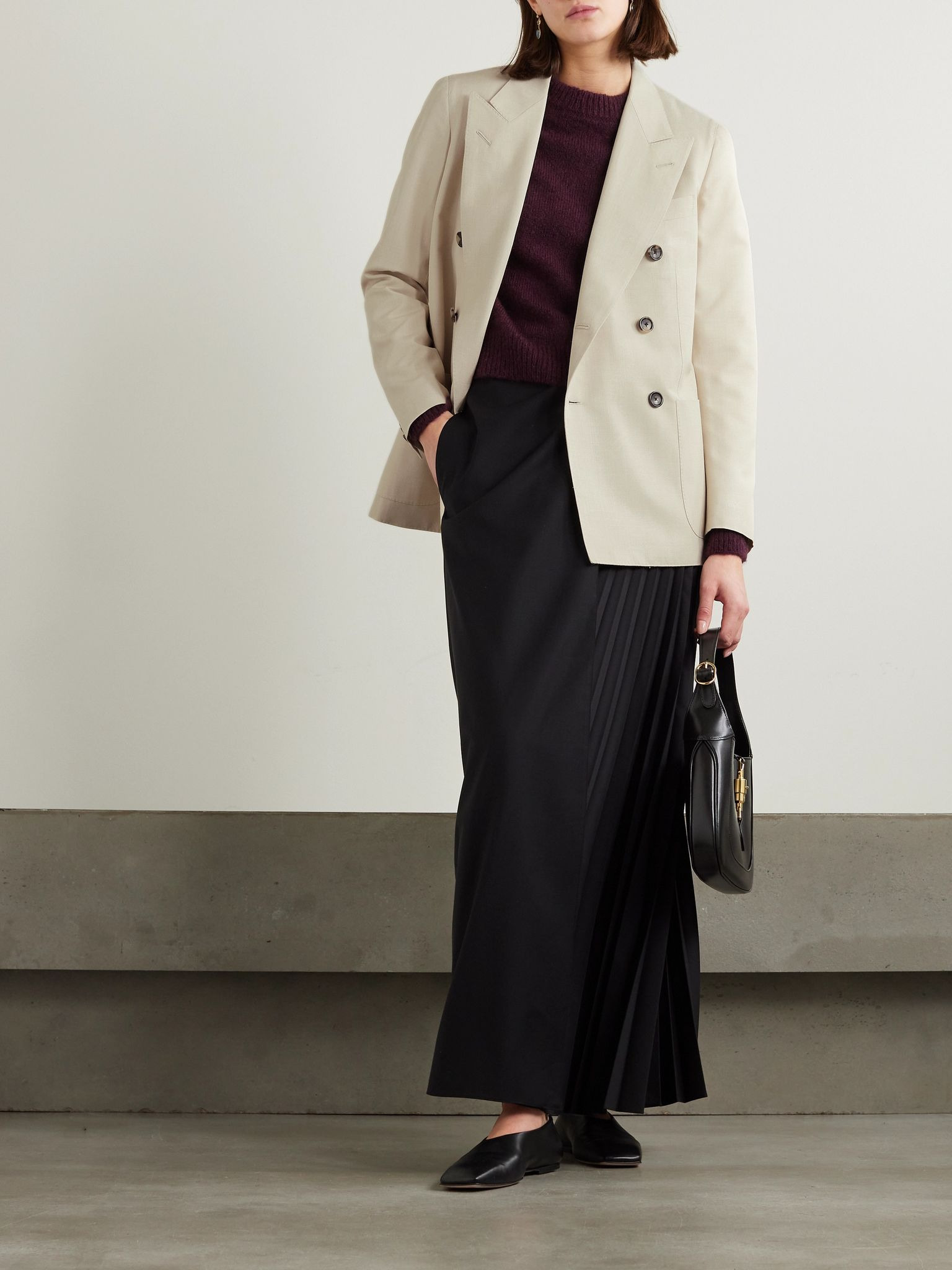 Double-breasted silk-dupioni blazer Cream - 2