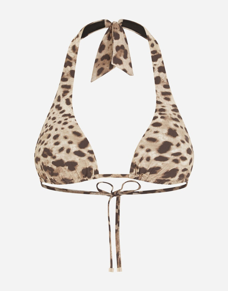 Leopard-print padded triangle bikini top - 1