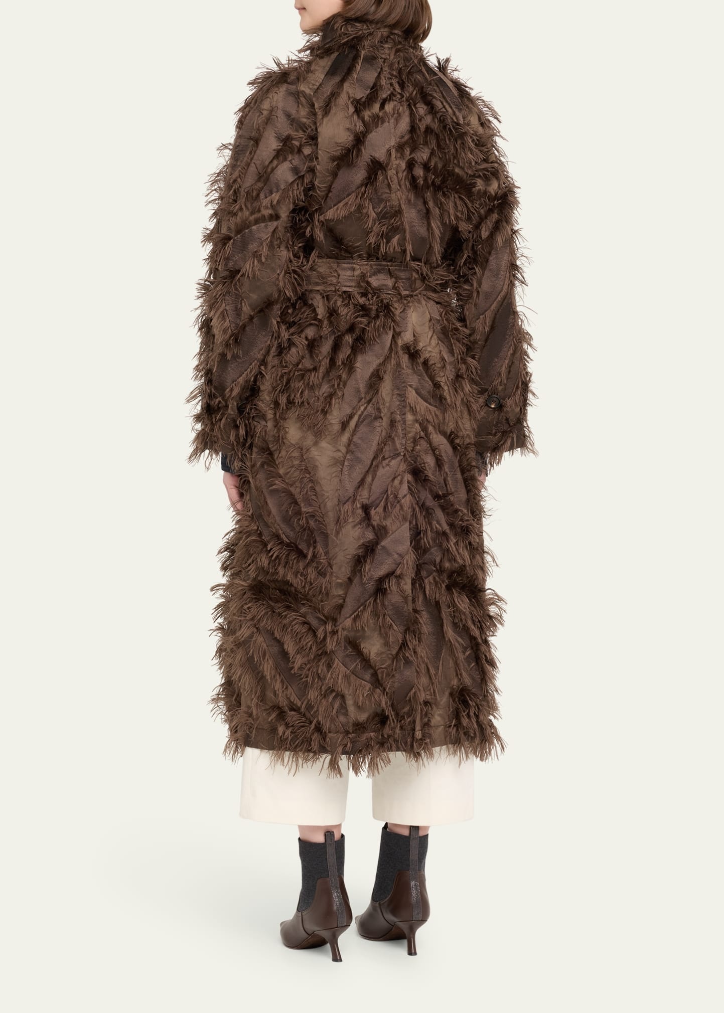 Fil Coupe Jacquard Fringe Belted Trench Coat - 3