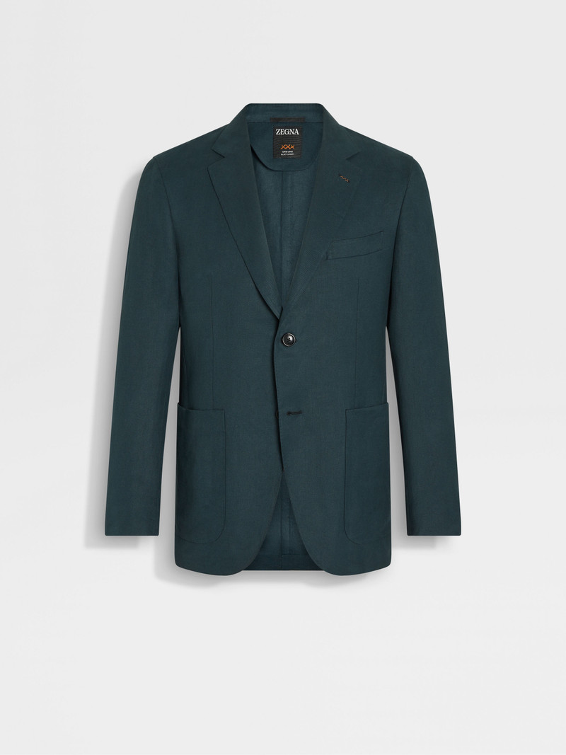 ZEGNA DARK TEAL BLUE OASI LINO BLUE FLOWER JACKET outlook