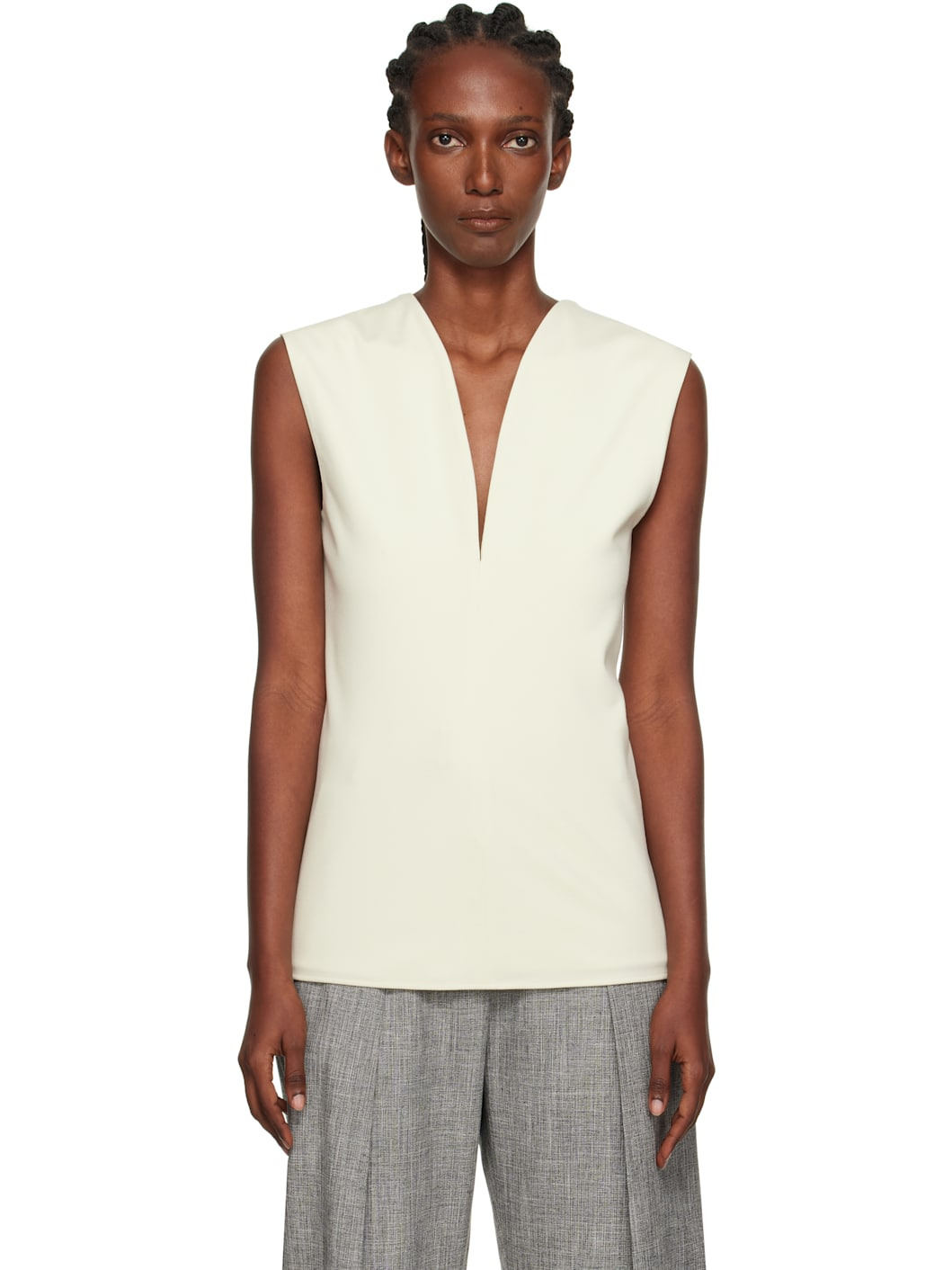 Off-White Jersey Plunging Neckline Top - 1