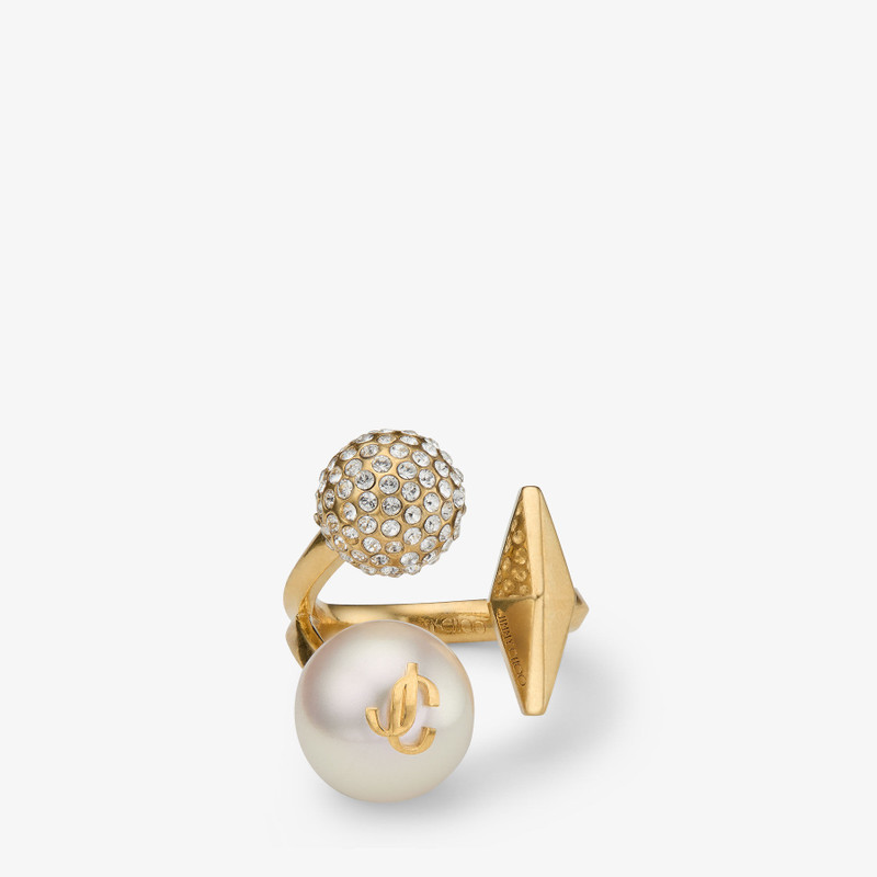Multi Charm Ring Gold-Finish Pearl Ring 1