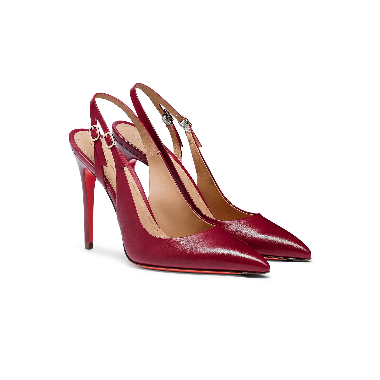 Women's red leather high-heel slingback - 2